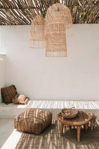 Elba Rattan Pendant Light – Natural, Medium – pendant family styled in a bright interior