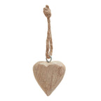 Pale tan rounded heart with grain-like markings, a silver-coloured eyelet and a long knotted tan hanging loop against white.