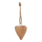 Warm brown heart with varied grain-like markings and rounded edges, suspended from a silver-coloured eyelet and knotted tan loop.