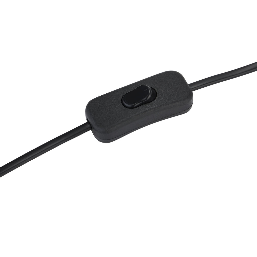 Black inline rocker switch on a black cord, shown diagonally against a white background.