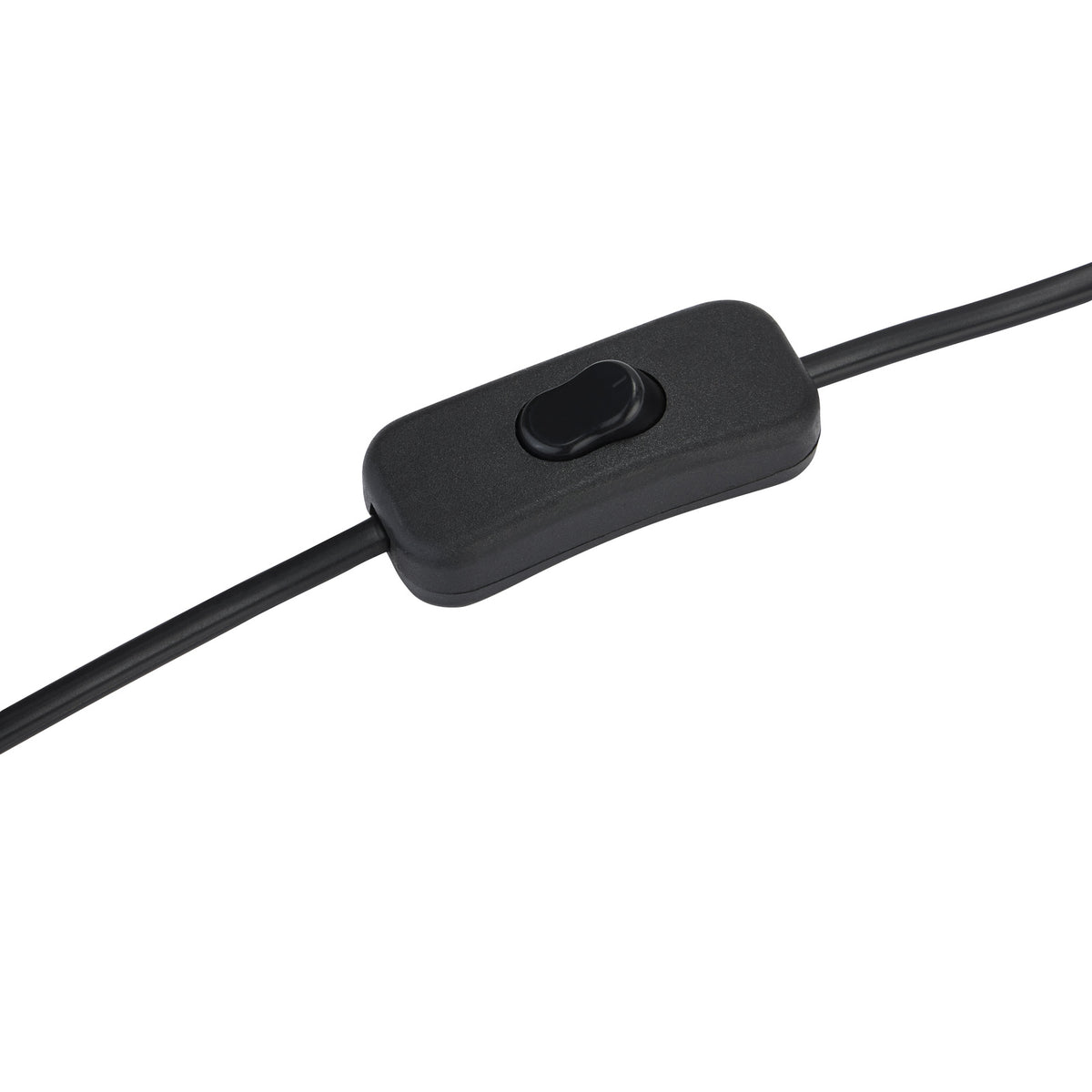 Black inline rocker switch on a black cord, shown diagonally against a white background.