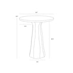 Dimensioned line drawing of the bar table showing its round top and tapered, faceted pedestal.
