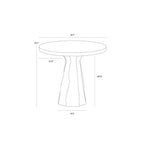 Line drawing of the round bistro table and faceted pedestal with measurement guides.