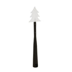 Rear view of the dark wand and white fir-tree tip, showing screw heads, a closed rectangular panel and a recess near the base.