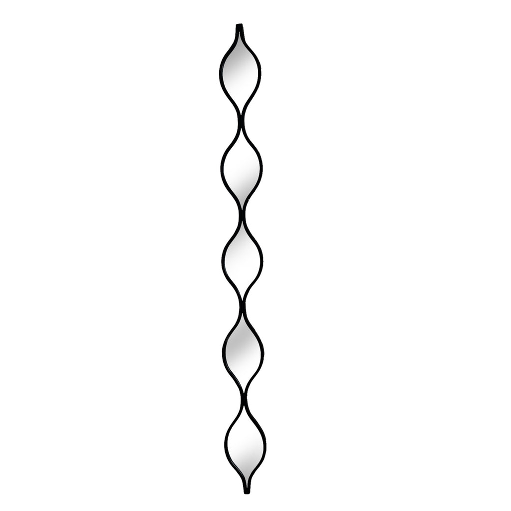 Full front view of a tall wall mirror with five vertically linked leaf-shaped sections outlined in black.