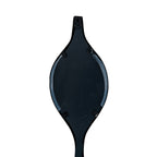 Rear detail of a leaf-shaped section with a black backing, small edge tabs and a keyhole-shaped opening at the top.