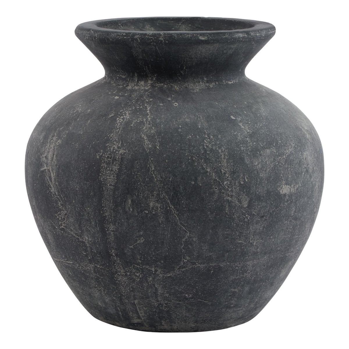 Flared Grey Vase shown in full against a white background, with a rounded dark grey body and wide flared rim.