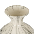 Close-up looking into the vase's wide mouth, showing its rounded rim and grey veins running down the glossy neck.