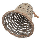 Angled view into the open underside of the woven bell, showing the broad rim, darker inner strips and silver-coloured structure.