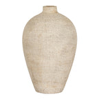 Cream Fleckmark vase with a rounded body, short neck and tapered base against a white background.