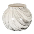 Flowband Bowl Planter with a broad rounded body, wide opening and flowing grey and black bands on glossy white.