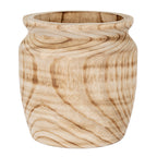Flowgrain vase on a white background, showing its rounded body, narrowed neck and broad open rim with flowing brown markings.