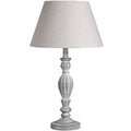 Fluted Collar Table Lamp with a light tapered shade, pale grey fluted stem and stepped circular foot on a white background.