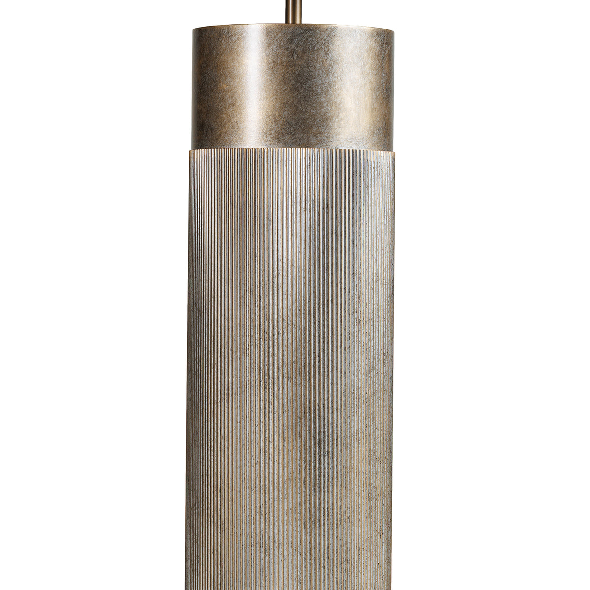 Close-up of the champagne-gold pedestal showing narrow vertical ridges beneath a smooth, mottled upper section.
