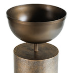 Angled close-up of the empty smoked-gold planting bowl, its raised rim and the short stem connecting it to the pedestal.