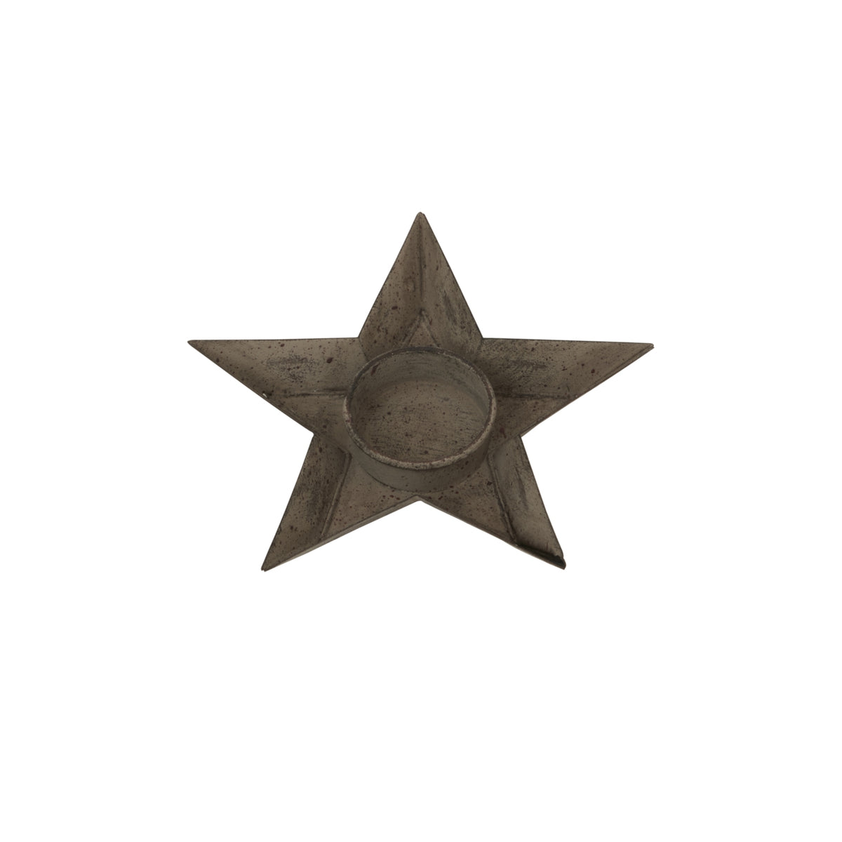 Folded Startray Candle Holder viewed from above, showing five pointed arms, a round central cup and a mottled grey-brown finish against white.
