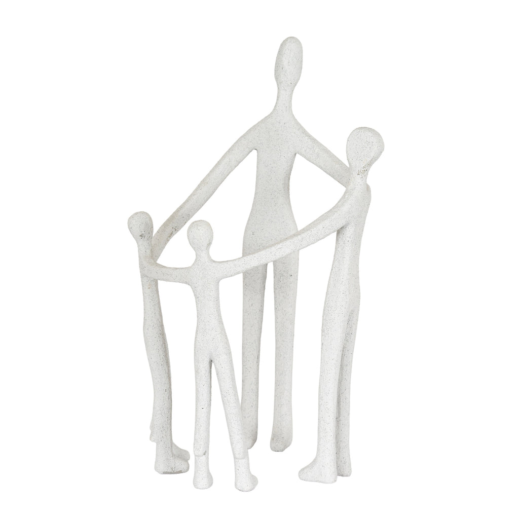 Off-white ornament of four elongated, faceless figures joined by their outstretched arms, shown in full against a white background.