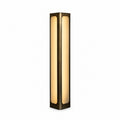 Illuminated floor uplighter with a dark smoke-gold column frame and two visible long frosted panels, shown against white.