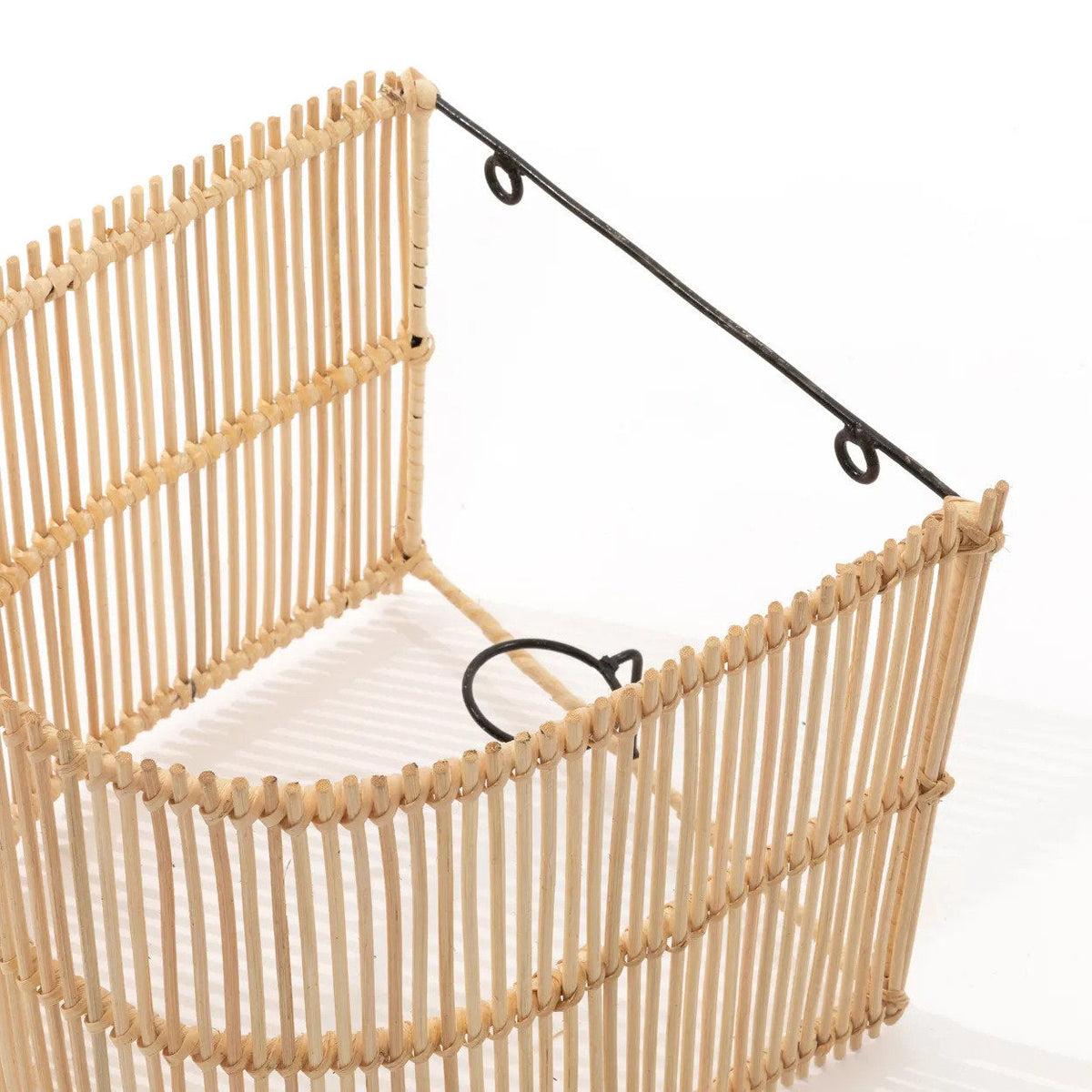 Gigi Rattan Wall Applique – Natural, Small – open rear frame and mounting bar detail on a white background