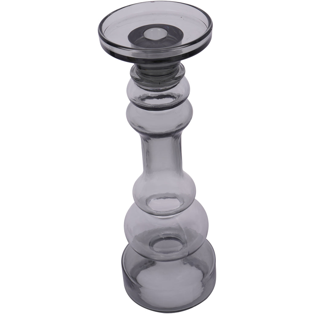 Large glass candle holder viewed from above at an angle, showing the round platform and central recess.
