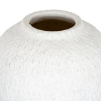 Close view of the vase's wide mouth and sloping shoulders, showing its thick rim and fine grey speckles.