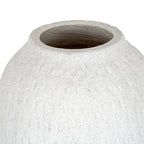 Close view of the vase's broad open mouth and short neck, showing grey speckles across the shoulders.
