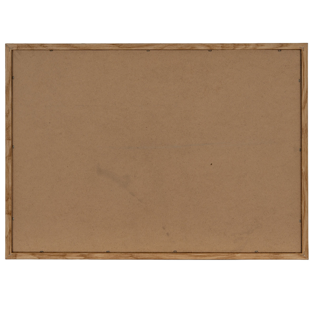 Underside of the rectangular tray, with a plain brown panel, wood-tone border and small visible fasteners.