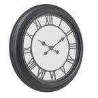 Angled front view of the Greyhand Ring Wall Clock with a broad dark rim, grey Roman numerals and ornate hands against a pale centre.