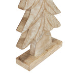 Close-up of the lower grooved branches, broad trunk and rectangular base of the whitewashed tree decoration.