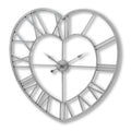 Front view of the silver-toned Heartframe Wall Clock, with Roman numerals between two open heart outlines.