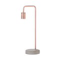 Holder Frame Table Lamp on a white background, showing its copper-toned curved upright, cylindrical holder without a bulb and round grey base.