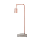 Holder Frame Table Lamp on a white background, showing its copper-toned curved upright, cylindrical holder without a bulb and round grey base.