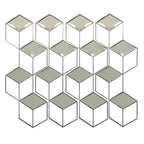 Four honeycomb mirror panels arranged side by side, with grey open frames and mirrored diamonds forming a repeating cube pattern.