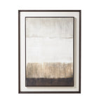 Front view of Horizontal Fields Framed Artwork, with pale abstract bands above warm brown and charcoal, surrounded by a wide pale mount and dark frames.