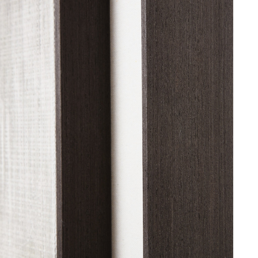 Detail of the dark inner and outer frame edges with a pale mount between them and fine crosshatched texture visible on the artwork.