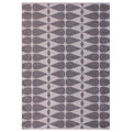 Full view of a rectangular rug with grey stepped geometric shapes and small diamonds against an ivory background.