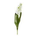 Full white artificial flower spike with pale green buds, broad lance-shaped leaves and a short exposed green stem on a white background.