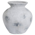 Rounded white and grey vase with a flared rim and irregular distressed patches, shown against a white background.