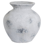Rounded white and grey vase with a flared rim and irregular distressed patches, shown against a white background.