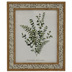 Front view of the photo frame with warm wood-tone double trim, a pale leaf-patterned border and a botanical placeholder marked 8 × 10 inches.