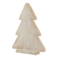Leafscroll Tree decoration shown at a slight angle, with a cream and tan leaf pattern inside a tiered tree outline on a rectangular foot.