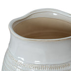 Close view looking into the vase's broad opening, showing a beige interior and glossy white wavy rim edged with beige.