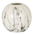 Loosemark Orb Vase with a rounded off-white body, sweeping grey and charcoal markings and a small circular opening.