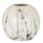 Loosemark Orb Vase with a rounded off-white body, sweeping grey and charcoal markings and a small circular opening.