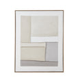 Front view of Low Greyband Framed Artwork, with overlapping cream, white and grey rectangles inside a narrow brown frame.