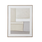 Front view of Low Greyband Framed Artwork, with overlapping cream, white and grey rectangles inside a narrow brown frame.