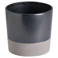 Lowband planter viewed slightly from above, showing its open round rim, dark grey body and pale lower band.