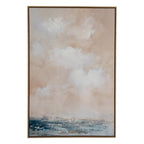 Lower Navyfield Framed Artwork shown front-on, with a pale blush and cream abstract field above a narrow navy and teal band.