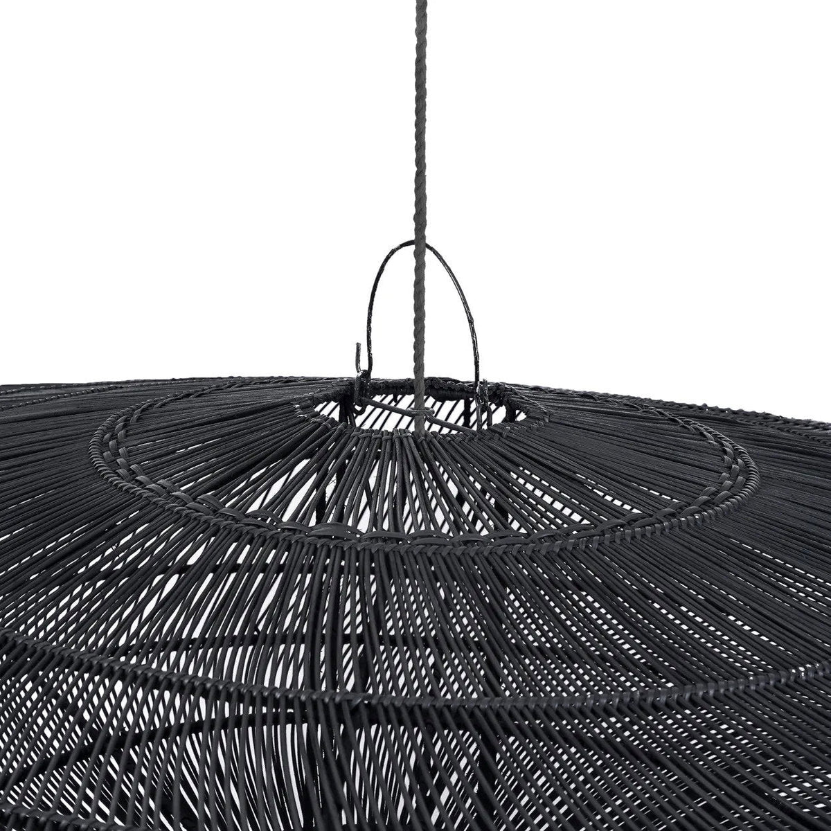 Macaron Rattan Pendant Light – Black, Extra Large – upper loop and black rattan frame detail