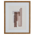 Front view of portrait artwork with overlapping mauve, brown, taupe and grey blocks, a broad pale mount and a brown grain-effect frame.